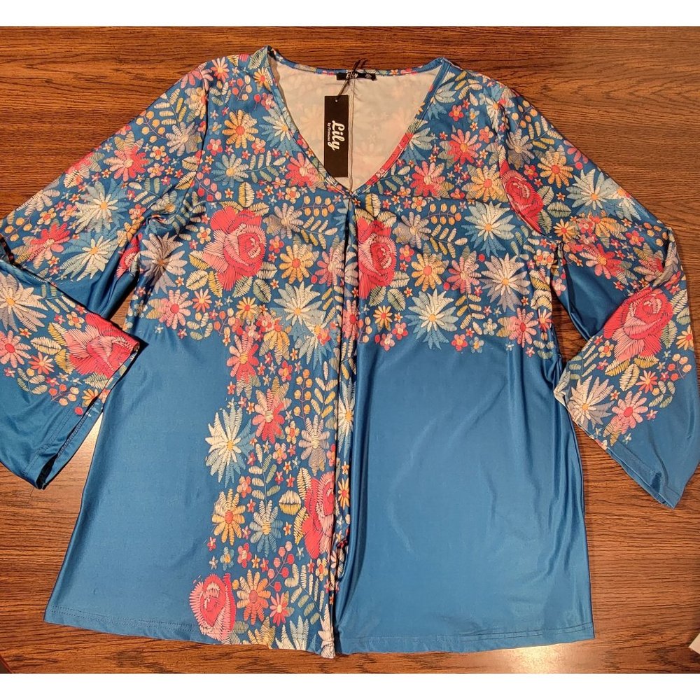 Lilly by Firmiana NWT Women's Long Sleeve Floral Tunic, Size XL